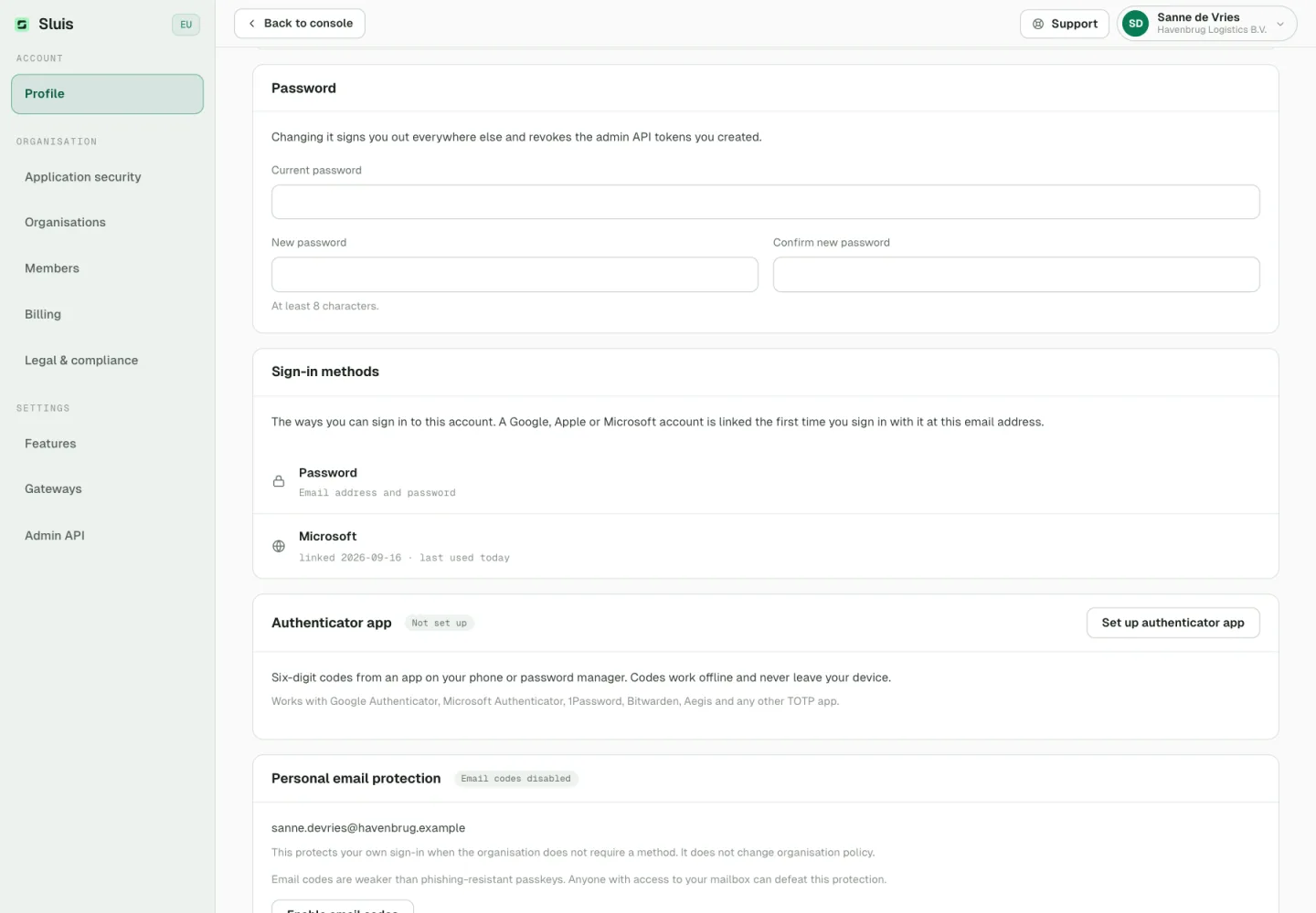 Your sign-in methods and password