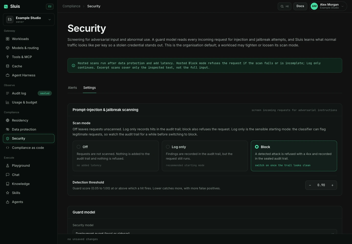 Security: configure prompt-injection scanning.
